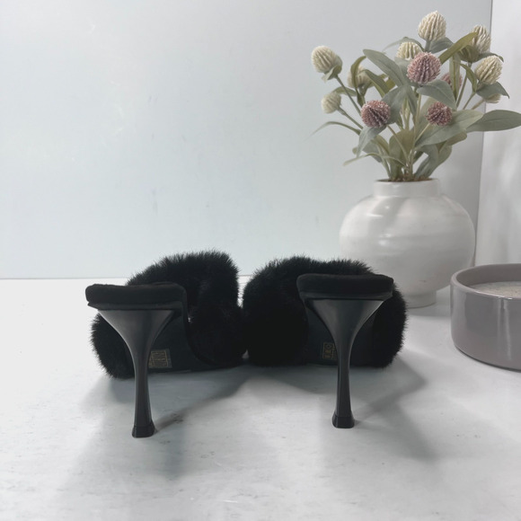 Jeffrey Campbell Utopic Faux Fur Heels Mules Sandals Black Womens Size 6 - Picture 7 of 10